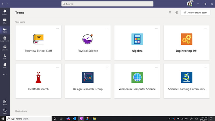 Screenshot of Microsoft teams with two rows of icons each representing a school subject